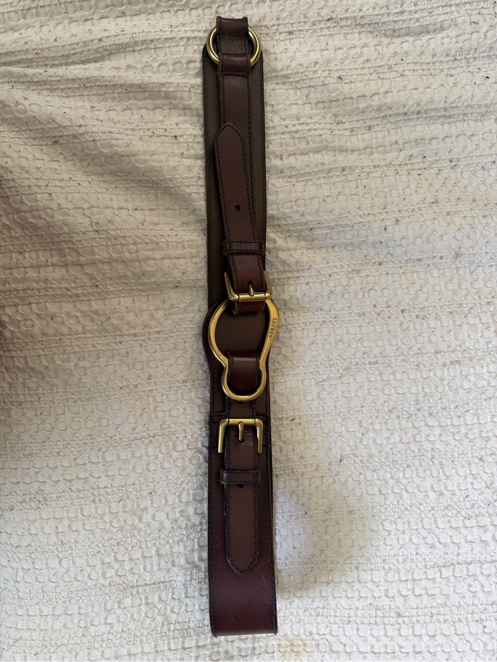 Lauren Ralph Lauren Dark Brown Leather Belt with Brass Saddle Ring